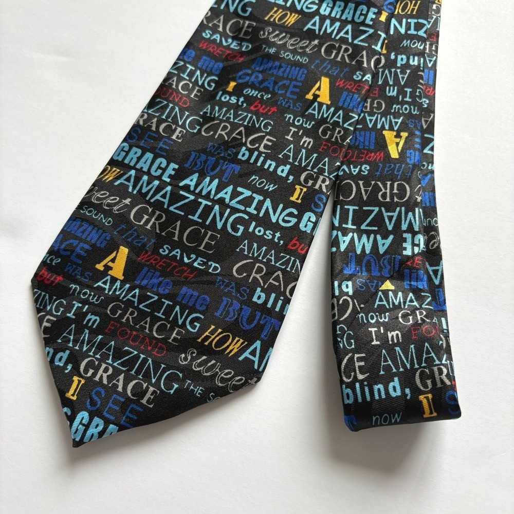 Steven Harris Amazing Grace Christian Religious Hymn Lyrics Tie Black